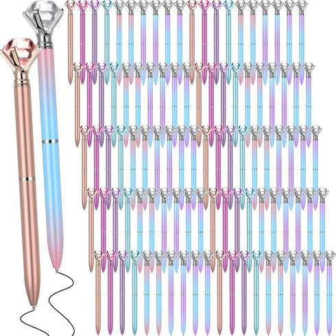 Sherr 100 Pack Big Crystal Diamond Pens: Cute Ballpoint Pens, Retractable Ballpoint with Rhinestones, Crystal Bling Gem