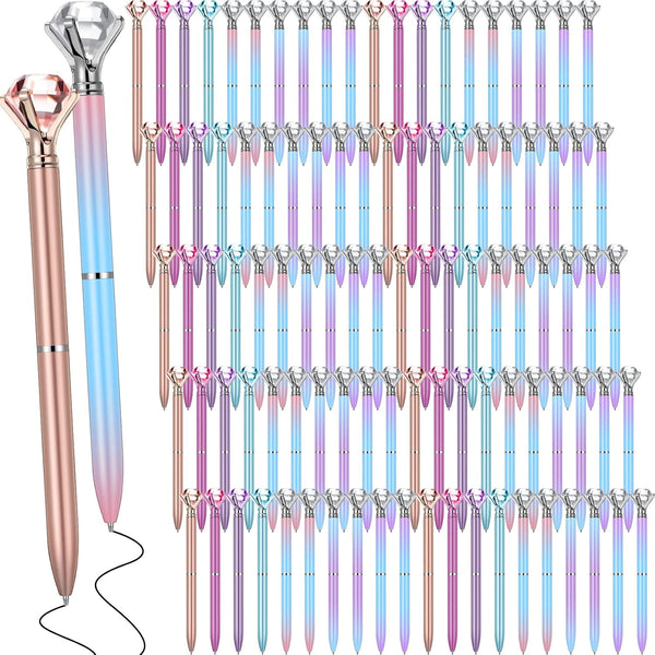 Sherr 100 Pack Big Crystal Diamond Pens: Cute Ballpoint Pens, Retractable Ballpoint with Rhinestones, Crystal Bling Gem
