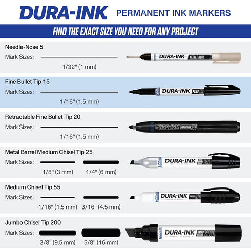 Markal Dura-Ink 15 Fine-Line Permanent Ink Marker, Black, 12-Pack