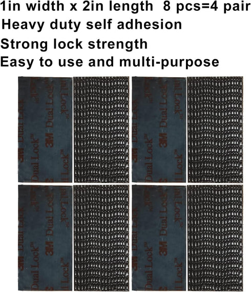 Dual Lock Fastener 1in x 2in 8pcs, Reclosable Interlocking Tape Heavy Duty EZ Pass Holder, Adhesive Hook Lock Sticky Back Mushroom Mounting Tape Black Color for Indoor and Outdoor by Hasaky