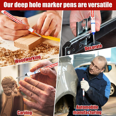 Marspark 24 Pcs Long Head Markers - Long Nib Deep Hole Marker Pen, Multi-purpose Drill Hole Scriber, Waterproof