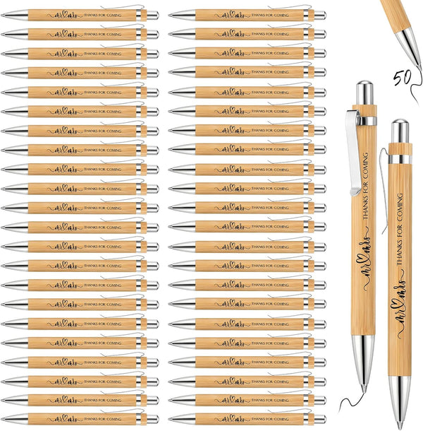 Bridal Shower Bamboo Retractable Ballpoint Pens, Wedding Favors Bulk, Black Ink Wooden Guest Book Pens for Bridal