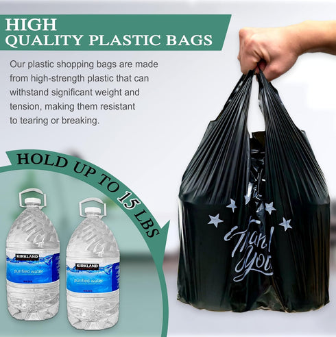 11''x6''x21'' 100PCS YoYoRain Black Thank you T shirt bag, Grocery shopping bag Reusable and Disposable Supermarket Bag