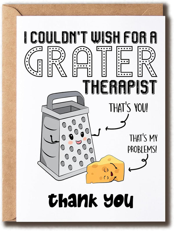 ABSMDesigns Great Therapist Card - Funny Thank You Card - Cute Cheese Card