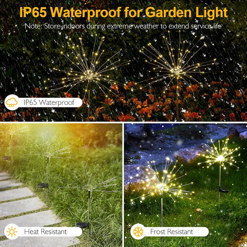 2 Pack 150 8 IP65 Solar Lights Outdoor, Solar Firework Lights Outdoor LED, Modes, Waterproof Garden Pathway Decor |