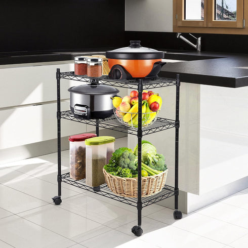 3-Shelf (3-Shelf) Shelving Storage Unit Adjustable Heavy Duty Metal Shelf with Wheels Casters for Laundry Office Garage