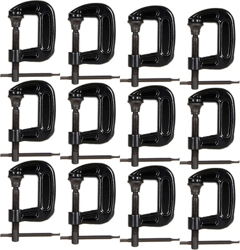 1 Inch C-Clamp Set, 12-Pack Quality Iron Clamps for Woodworking, Welding, Building