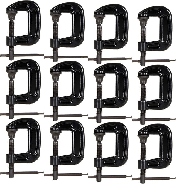 1 Inch C-Clamp Set, 12-Pack Quality Iron Clamps for Woodworking, Welding, Building