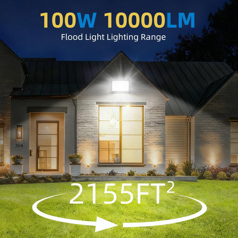 100W 2pack 10000lm 6500k IP66 LED Flood Lights Outdoor, Bright Led Work Light with Plug, Daylight White Outdoor LED