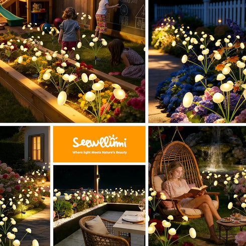 SEEWELUMI 2Pack Solar Garden Lights Outdoor, Solar Lights Garden Decor, Swaying Mushroom Lights Waterproof for Yard