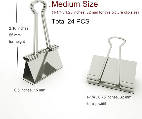 Nctinystore Binder Clips Medium Metal Clamp - 1-1/4 in (1.25 inch) (Silver, 24-Count) by Universal metal clips