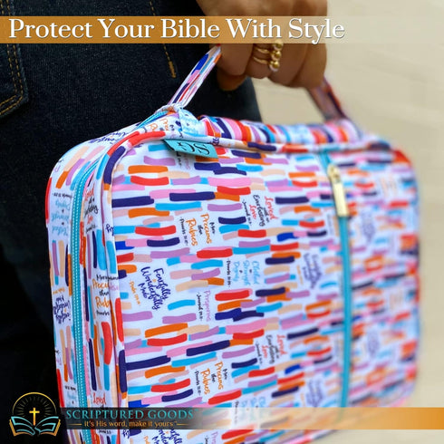 Beautiful Bible Cover with Inspiring Verses for Women and Girls, Protects Your Prayer and Study Items