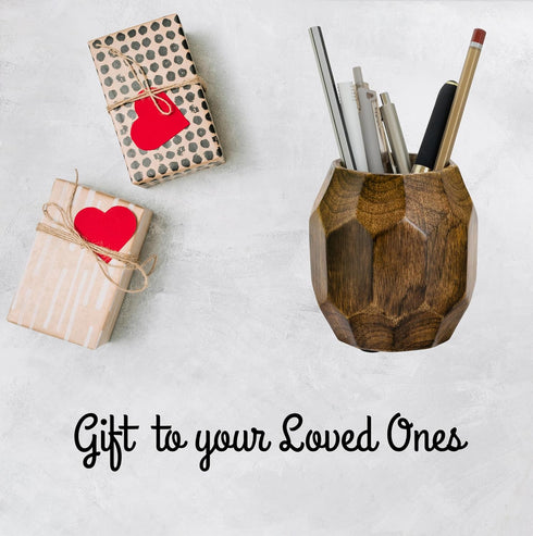Mie Creations Geometric Pen Holder for Desk, Wooden Cute Pretty Desktop Organizer for Makeup Brushes