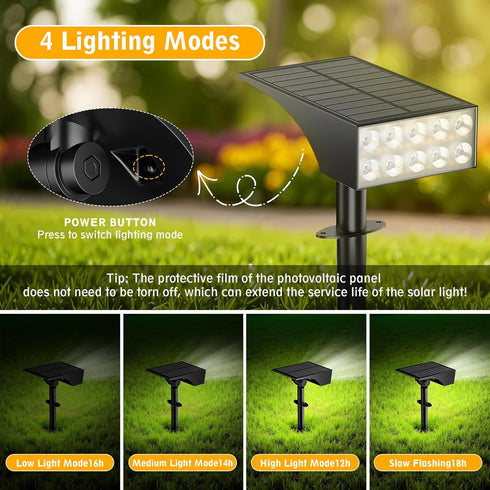 IPEROT Ip68,2pack 4 Bulbs,Outdoor Solar Lights Outdoor Waterproof Lighting Modes Solar Spot Lights Outdoor Auto On/Off