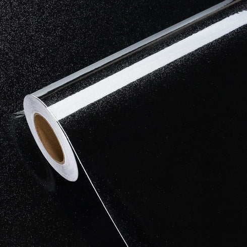 Glossy Black Contact Paper, 15.75" x 118", Peel and Stick Shiny Glitters Self Adhesive Removable Wallpaper for Kitchen