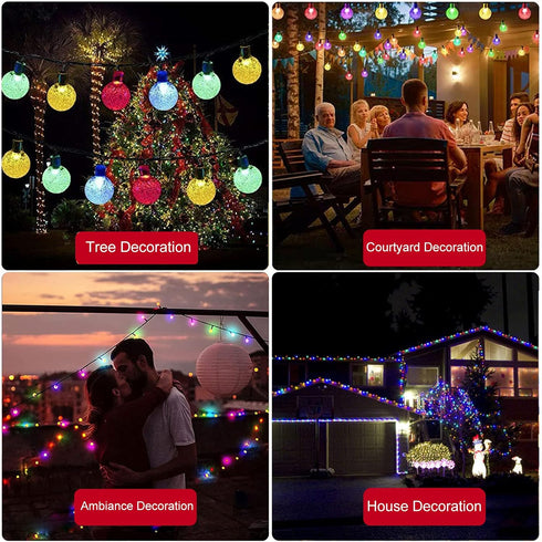 2 Pack 200 80FT 8 Jedavai Solar String Lights Outdoor Led Multi-Color Crystal Globe Lights with Lighting Modes