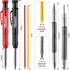Hiboom Carpenters Pencil with12 Refills and Spring Loaded Nail Set Tool, Hammerless Nail Remover Hinge Pin Punch Set Deep Hole Marker Construction Heavy Duty Woodworking Pencils for Architect