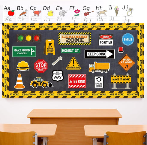 Whaline Construction Bulletin Board Set with Glue Points Positive Saying Learning Zone Cutouts for Educational Wall