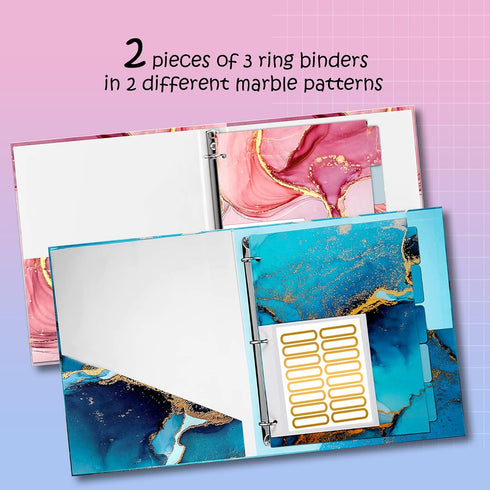 Performore 2 Pack Fashion Binders 1 Inch, 2 Inner Pockets, 5 Full-Size Tab Dividers, 1 Pink & 1 Blue, Aesthetic Binder