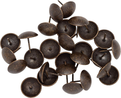 Premium Upholstery Tacks, 1-inch Diameter Nailhead Pins, Large Decorative Trim for Furniture (50, Dark Antique Brass)