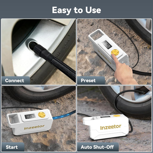 inzeetor 150 12V PSI Tire Inflator Portable Air Compressor, DC Auto Shutoff Air Pump with Digital Pressure Gauge
