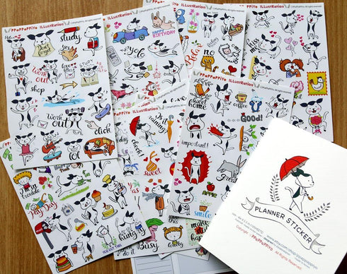 PPAPPAPPIYO Happy Dog Planner Sticker Accessories - Journals, Calendars, Weekly Stickers / 10 Sheets Size 4.6 x 6.1 Inch