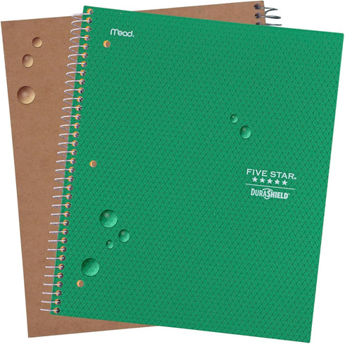 Five Star DuraShield Notebooks, 4 Pack, 1-Subject, Wide Ruled Paper, 10-1/2" x 8", 100 Sheets, Black, Red, Electric