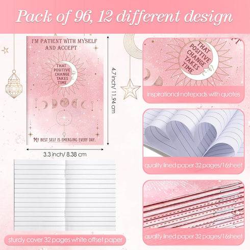 Tatuo 24 Pcs Positive Affirmation Notebooks Inspirational Quote Notebook Small Motivational Encouragement Notepads Daily Affirmations Journal for Women Men Stress Relief and Self Care Gift (Pink Star) by Tatuo