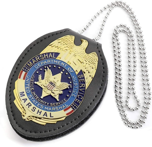 Cedilis 2 Pack Police Badge Holder with Metal Clip, PU Leather, Free Neck Chain, Oval, Black
