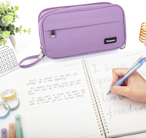 Big Capacity Pencil Case, Durable 3 Compartment Pen Pouch, Portable Zipper Stationery Organizer for Kids, Teens, Adults