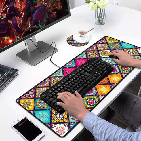 Desk Pad Mat Gaming Mouse Pads Set - XXL Large Mouse Pad with Coasters for Office & Home (31.5"x 11.8")