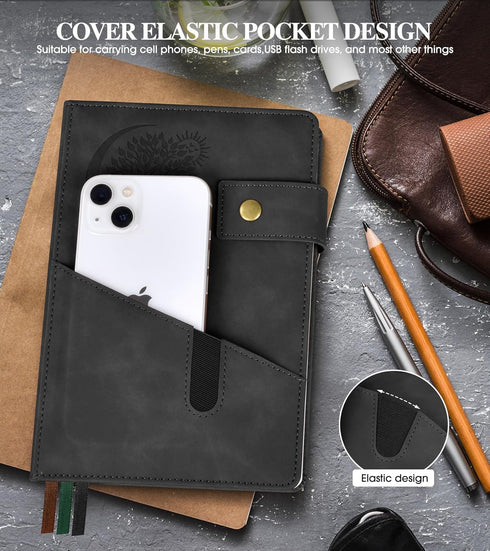 Blank Journal Notebook, A5 Hardcover Leather Sketchbook, 200 Pages Thick Paper for Drawing & Writing