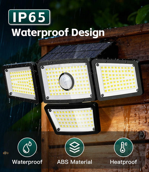 4-Head 283 3000LM 6500K, IP65 270 Lights(1Pack) Solar Outdoor Motion Sensor Light, LED Solar Flood Light Waterproof