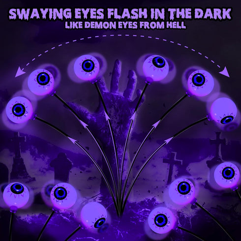 Brizled Solar Halloween Lights, 2 Pack Total 12 LED Halloween Eyeball Lights, 2 Modes Outdoor Halloween Lights, Purple Swaying Firefly Lights, Halloween Pathway Lights for Outside Garden Yard Lawn by Brizled