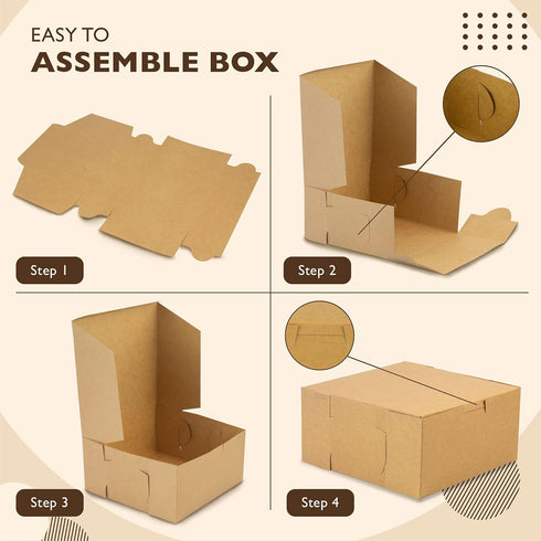 Fit Meal Prep 10 Pack Pastry Boxes 9x9x3 Kraft Bakery Box for Cookies, Baked Goods, Cake, Cupcake