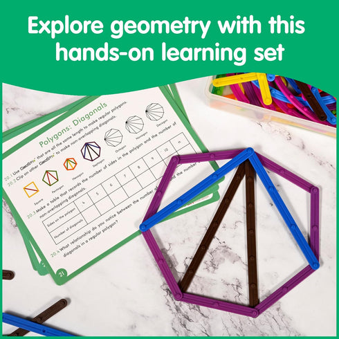 Set 100 2 edxeducation GeoStix Deluxe | Teach Geometry | Construction Sticks, Protractors, Activity Cards |