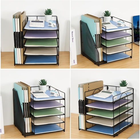 Desk Organizers and Accessories - 5-Tier Paper Letter Tray Organizer with File Holder for Office Supplies