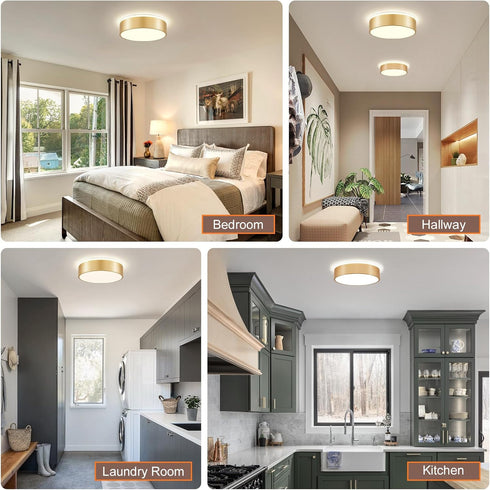 Dimmable 5CCT 2700K-6000K YURNYQ Gold LED Flush Mount Ceiling Lights, Modern Close to Ceiling Light, Simple Round