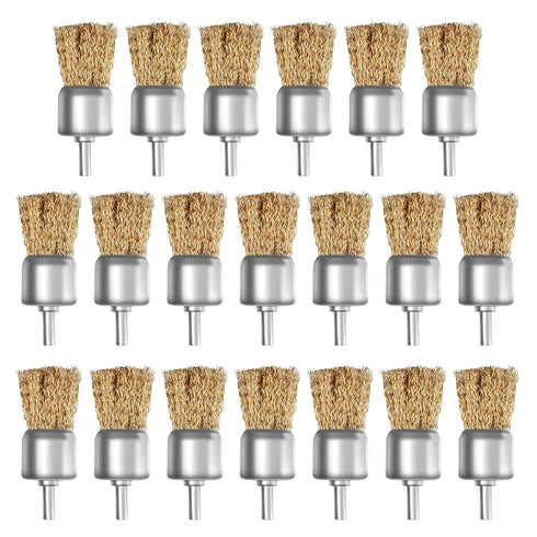 ATOPLEE 20pcs Brass Coated Wire Brush Wheel & Cup Brush Set with
