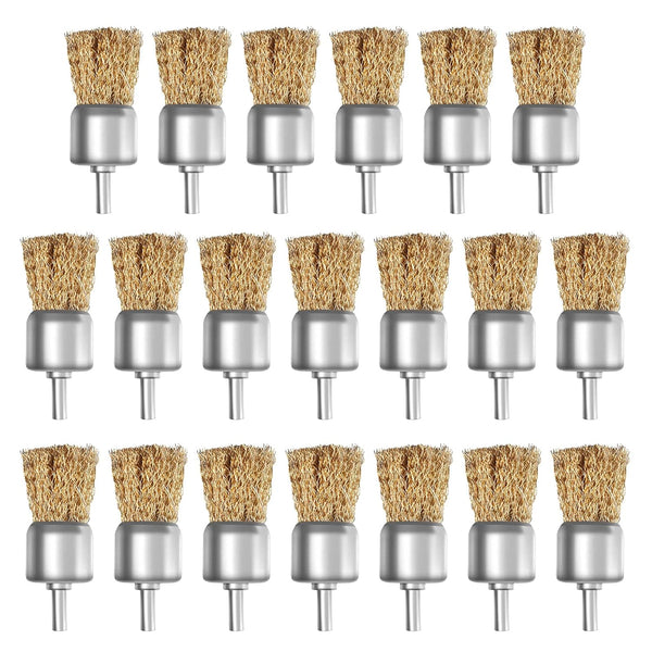 ATOPLEE 20pcs Brass Coated Wire Brush Wheel & Cup Brush Set with