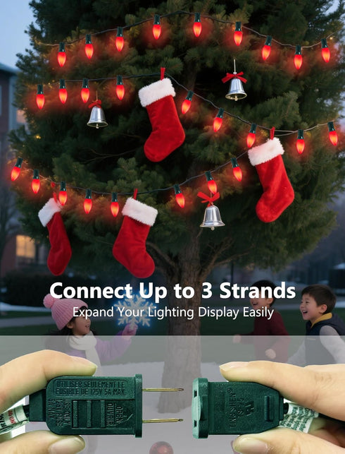 Xingzd 25Ft C7 27 Bulbs, Red Chritsmas Lights Outdoor, Vintage String Lights with Red Baked Incandescent Hanging Patio