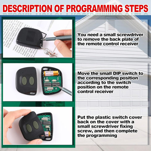 Kingdder 2 Pcs 10 Dip Switch Garage Door Remote - Two Button Garage Remote Compatible with Multicode 300mhz 3089 3060