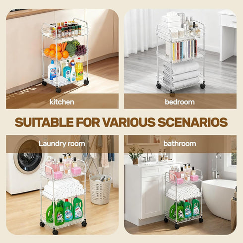 Betoveren 3 Tier Utility Rolling Cart with Wheels Multifunctional Storage Cart Clear Movable Storage Organizer