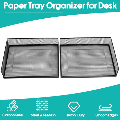 Wire Mesh Paper Tray Desk File Organizer, 2 Pack Stackable Metal Front-Load Document Trays for Office Supplies