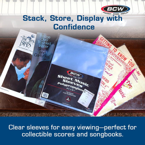 BCW Archival Quality Sheet Music Sleeves, 100 Pack, 9 3/8x12 1/4 in