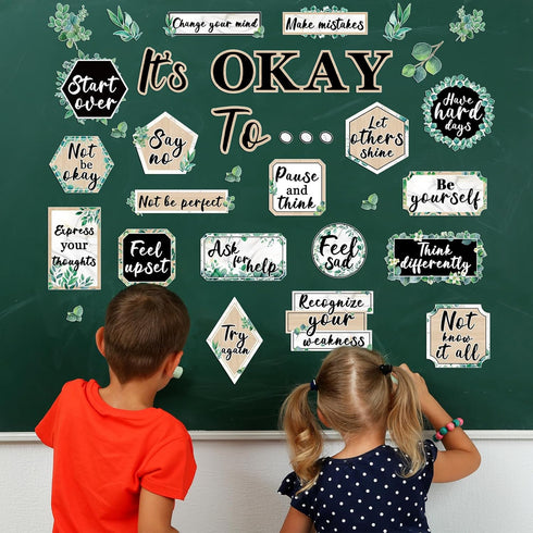 Mental Health Posters It's Okay to Eucalyptus Bulletin Board Set, Inspirational Accents for School Office Home Decor
