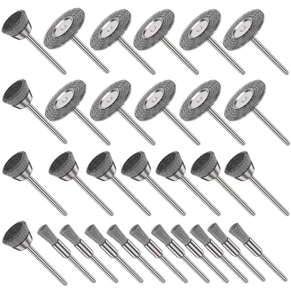 30Pcs Stainless Steel Wire Brushes, Cup Pen Cleaning Brush Set for Grinder Rotary Tools, 1/8 inch Shank