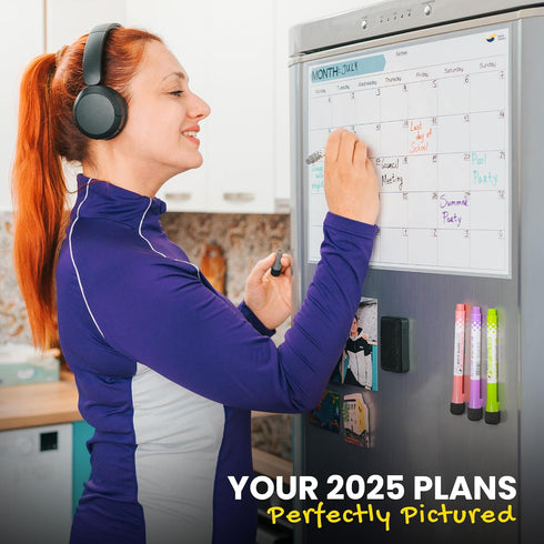Monthly Magnetic Calendar for Refrigerator, 17x12” Dry Erase Fridge Calendar Magnet, Organizes 2025 Schedules