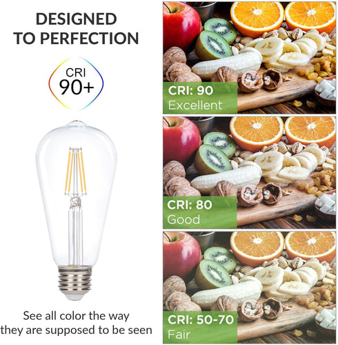 ST21 (ST64) Bulbs (6 Pack) 6W Dimmable 60W E26 2700K Simba Lighting LED Edison Vintage Filament Light Equivalent Clear