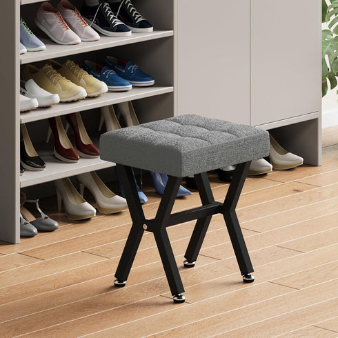 PROXRACER Small Square Foot Stools Ottoman with X-Shaped Metal Legs, Upholstered Tufted Fabric Cushion Footrest